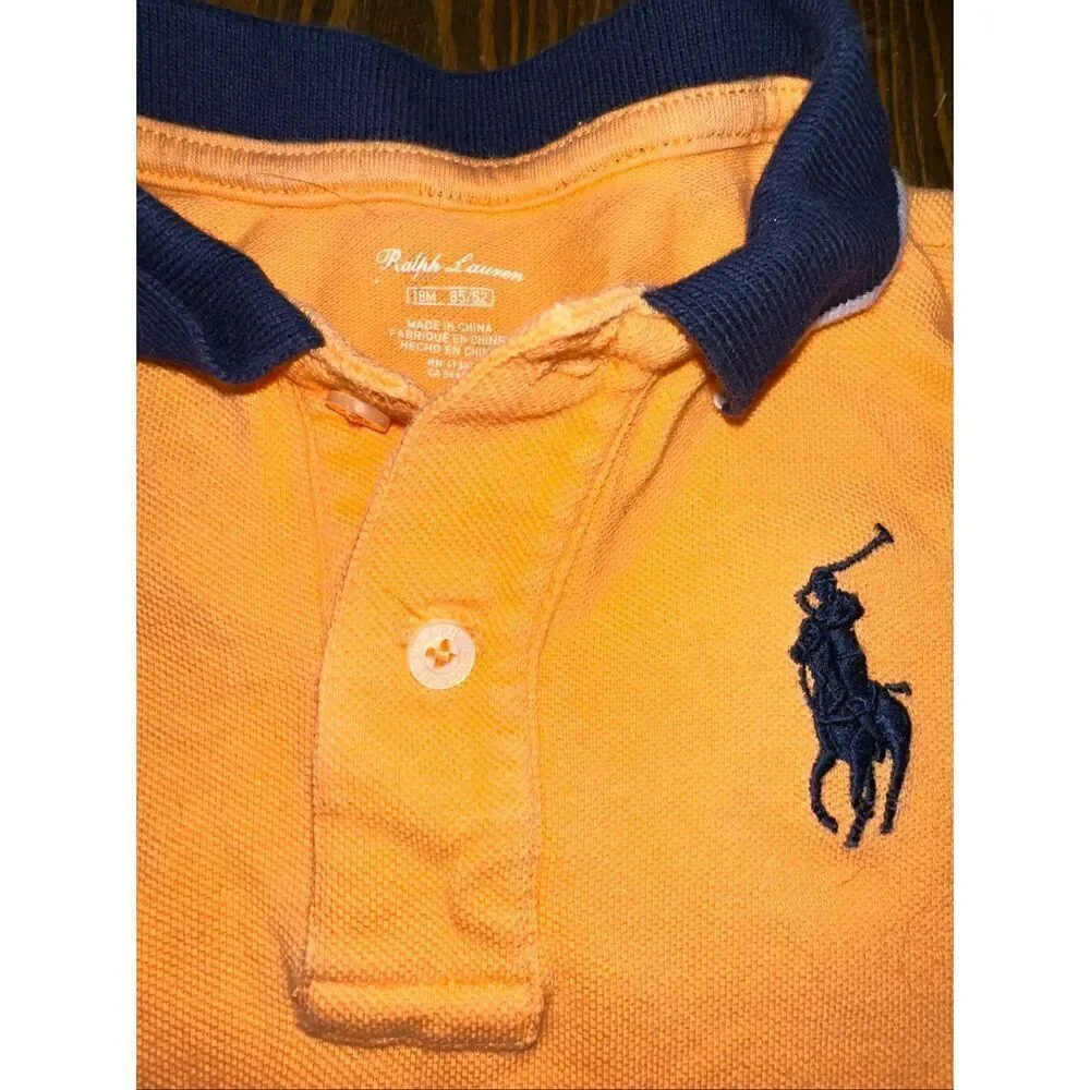 Y2K Polo Ralph Lauren Big Pony Rugby Polo one piece Orange Navy Blue Collar 18 m